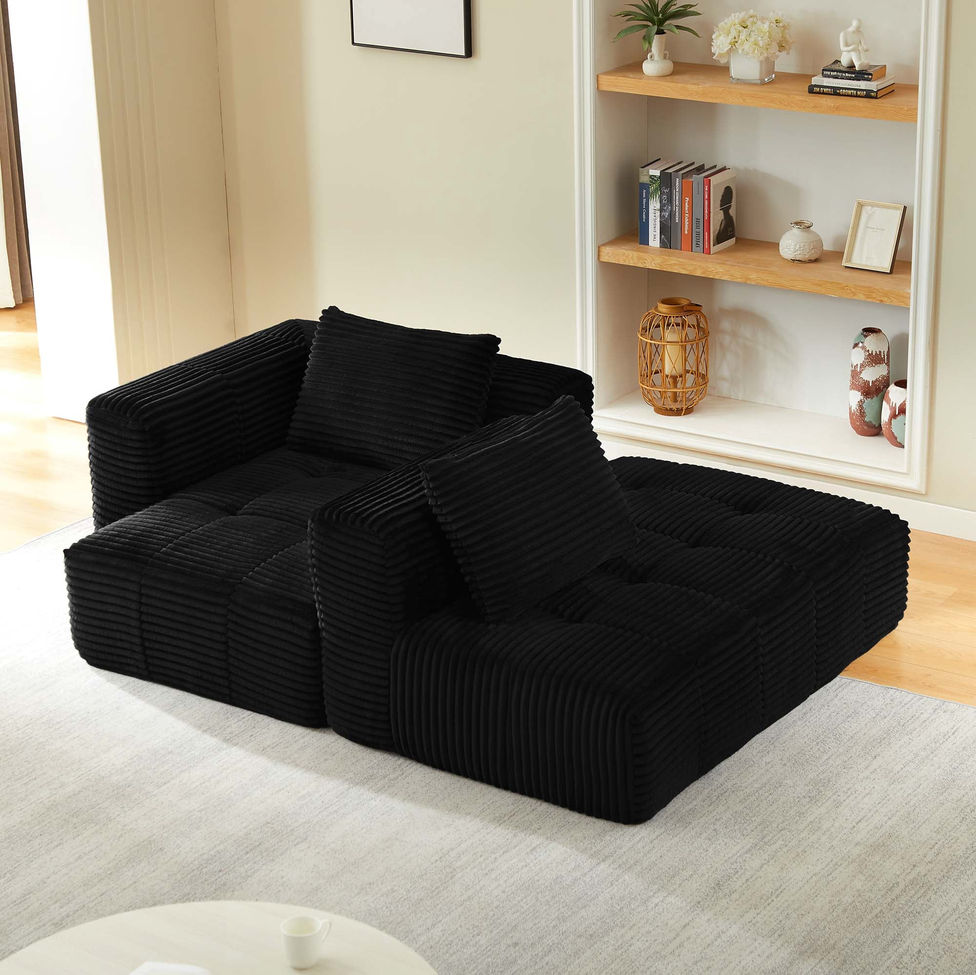 Miniyam 108 in 3 Seats L-Shape Modular Compressed Couch, Sectional Sofa with Chaise Lounge, Upholstered Oversized Tufted Couches for Living Room, Black