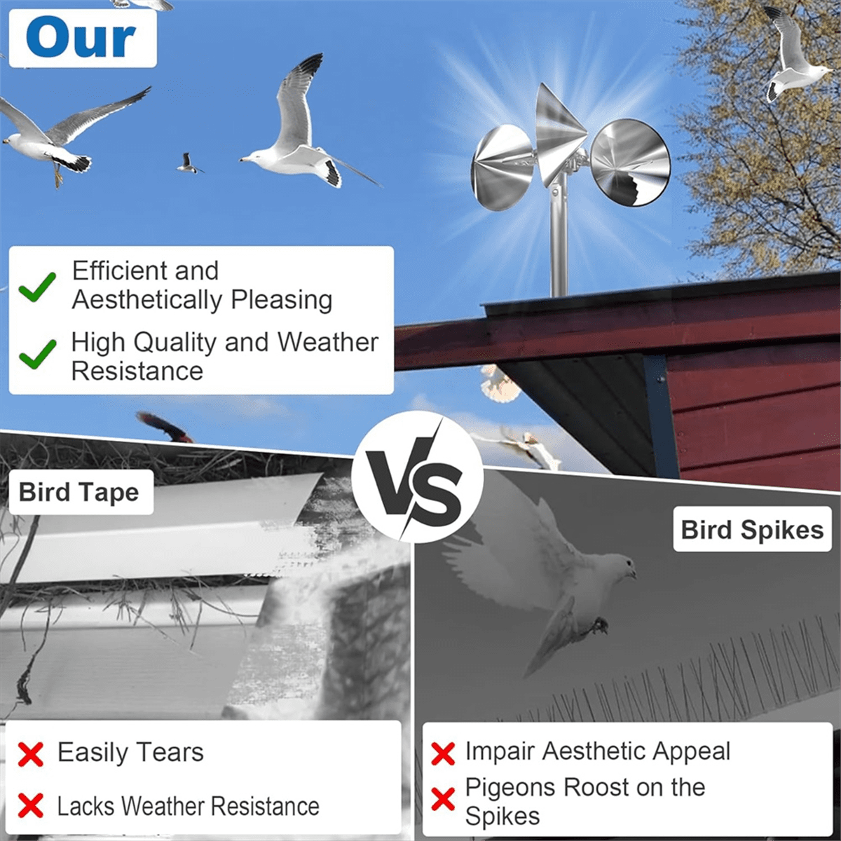 Wind Powered Scare Devices, Reflective Kites for Yard, Garden, Rooftop and Vegetable Gardens, All Birds Such As Pigeons