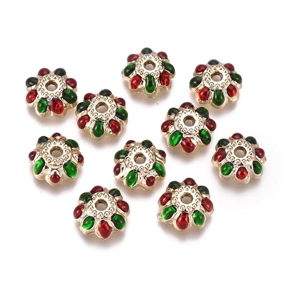 Enamel Flower Bead Caps 10pcs 9x4mm Bead End Spacers Red Green Alloy Enamel Flower End Caps for DIY Earring Bracelet Hair Pin