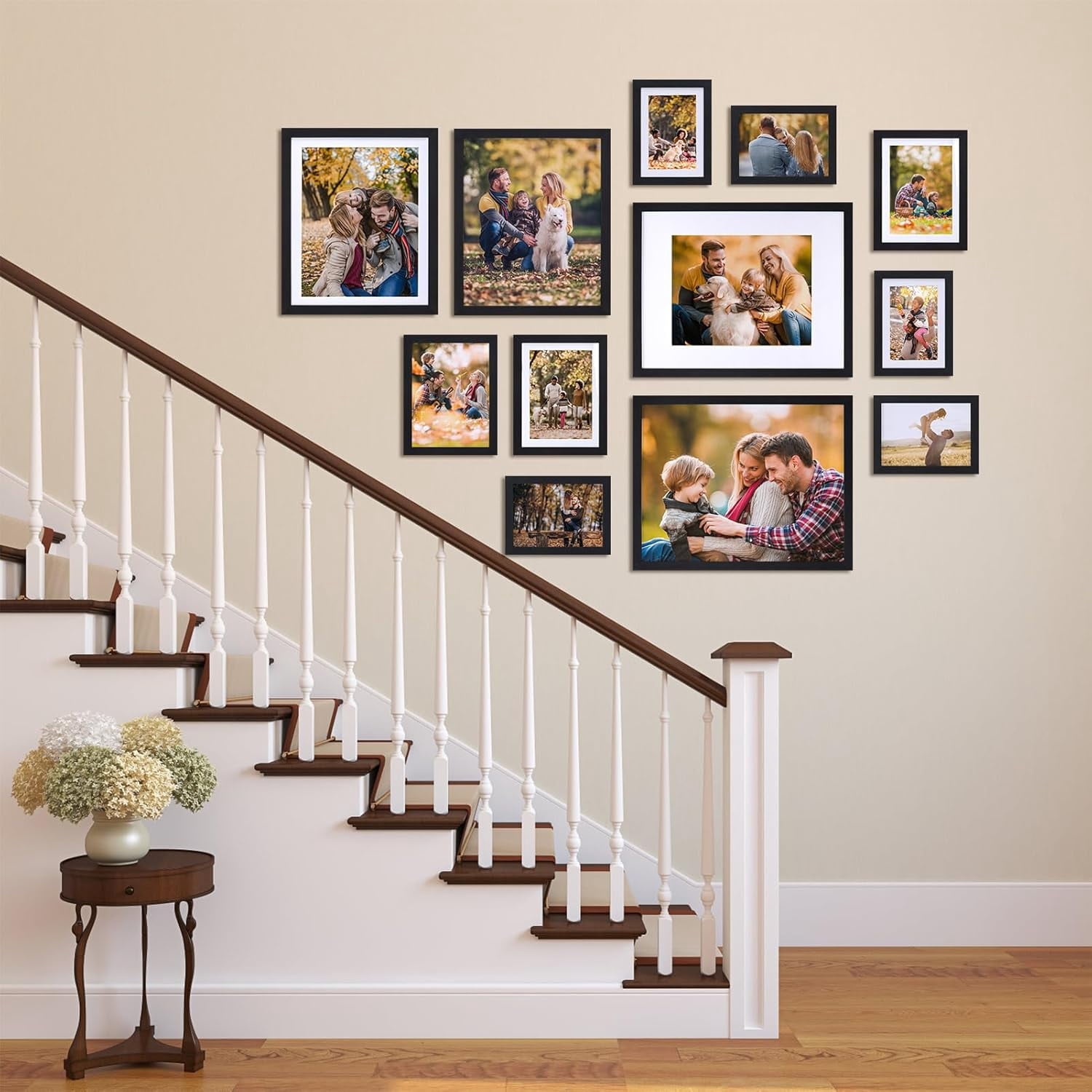 15 Pack 8x10 Wood Picture Frames, 9x11 Matted to 8x10 Tabletop or Wall Mounted Photo Frame, Black