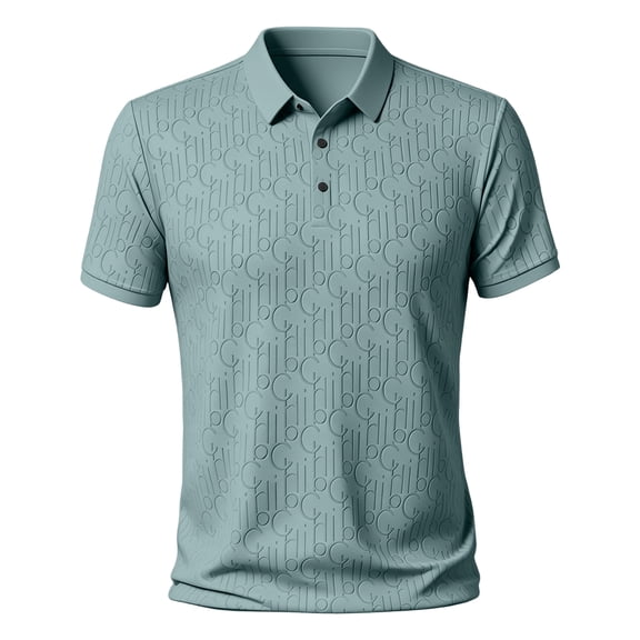 Mens Short Sleeve Polo Shirt Ice Silk Letter Pattern Collared Button Stretch Casual Regular Fit Top