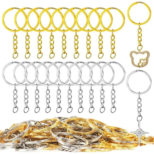 YOPTOP 100 PCS Keyring Rings, Split Key Ring with Chain and Jump Rings, Metal Rings with Open Jump Rings Round Key Rings Kit for Keychain Key and Art Crafts (Golden and Silver)