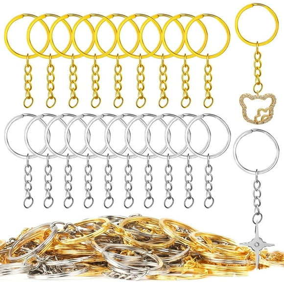 YOPTOP 100 PCS Keyring Rings, Split Key Ring with Chain and Jump Rings, Metal Rings with Open Jump Rings Round Key Rings Kit for Keychain Key and Art Crafts (Golden and Silver)