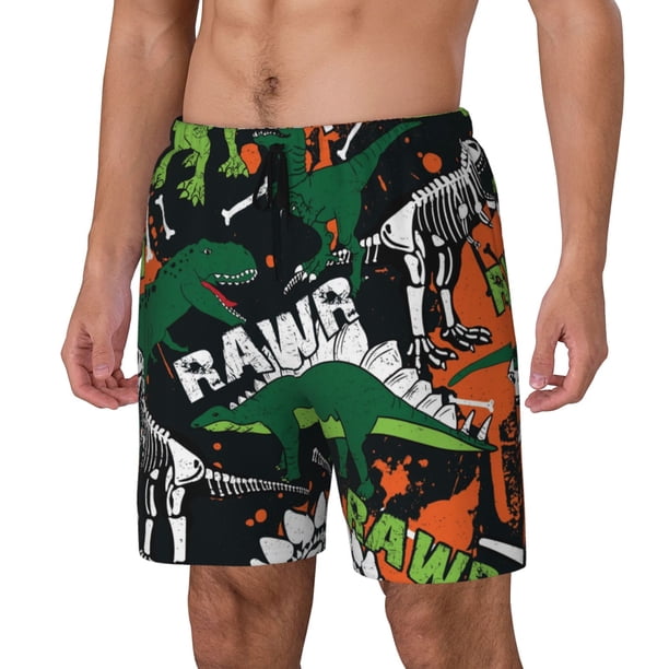 Fotbe Dinosaur Skeleton Traje de Baño para Hombre – Shorts de Natación de Secado Rápido con Forro y Bolsillos-Medium