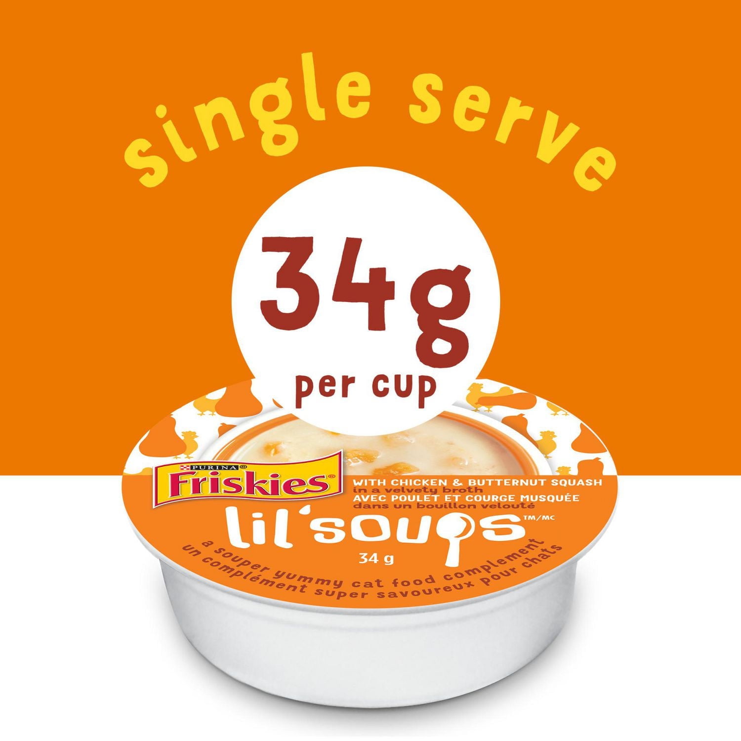 Friskies Lil' Soups avec Poulet et Courge Musquée dans un Bouillon Velouté Complément pour Chats 34 g