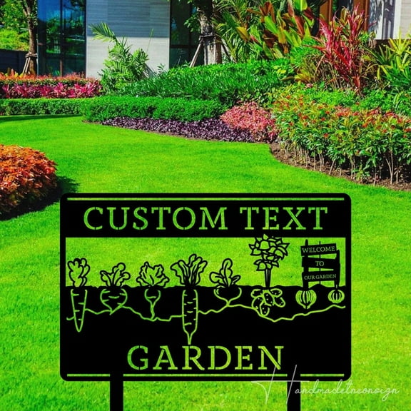 Handmadetneonsign Custom Outdoor Vegetable Garden Metal Name Sign With Stakes, Garden Yard Decor