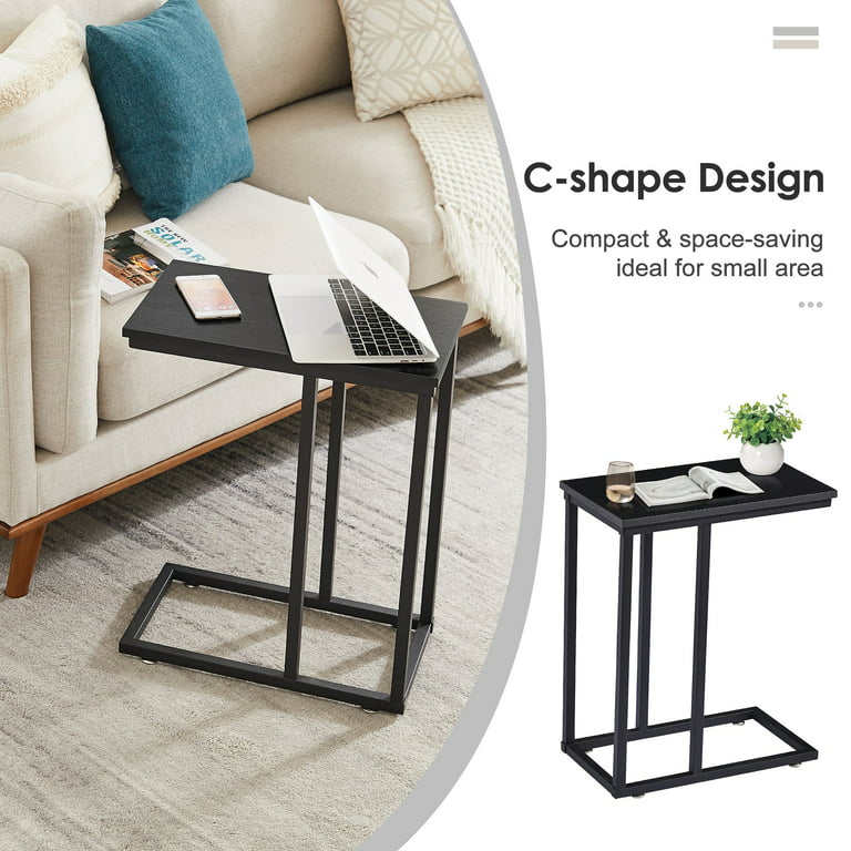 C Shaped End Table, Side Table for Sofa and Bed,27 Inches High for Couch Slide Under,Grey/Rustic Brown