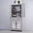 thumbnail image 6 of Miekor Furniture 67.4"H 4 doors Mirrored Doors Accent Storage Cabinet for Corner, Entryway, Living Room, bedroom, kitchen with adjustable shelves Light Gray color, display cabinet, bookcase No9177, 6 of 9