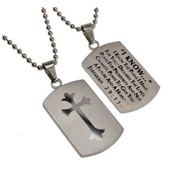 Jeremiah 29:11 Dog Tag Cross, Stainless Steel with Bead Chain