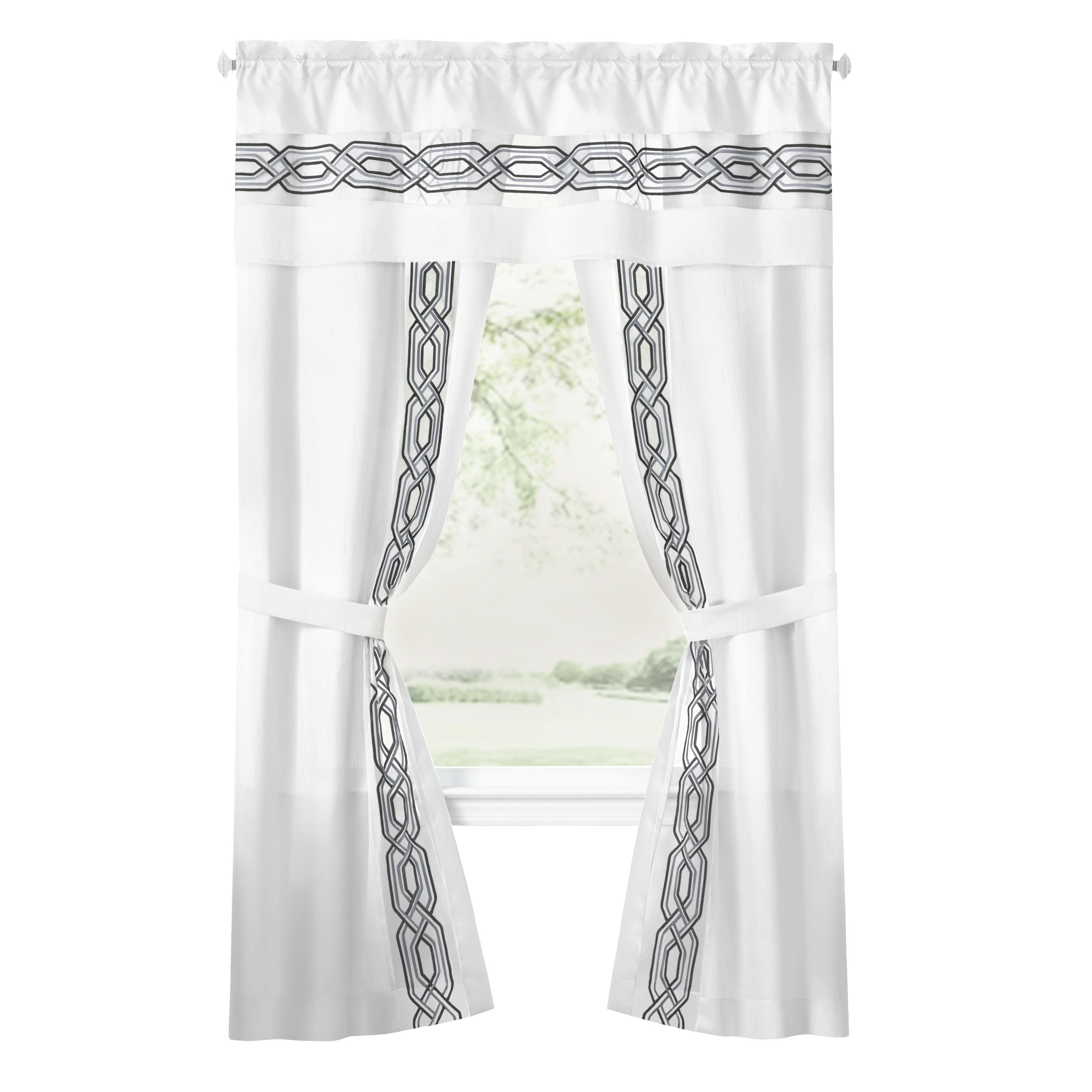 Achim Paige Rod Pocket 5 Piece Light Filtering Curtain Set, White, 55" x 84"