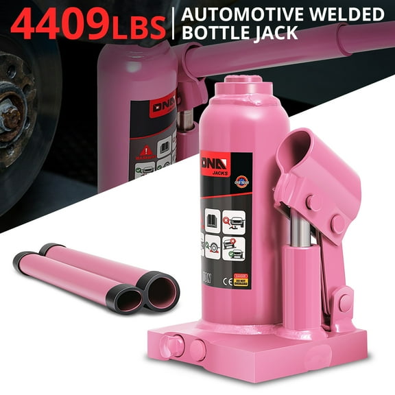 DNA Motoring 2 Ton Manual Hydraulic Trolley Welded Bottle Jack Car Automotive Lifting Pink