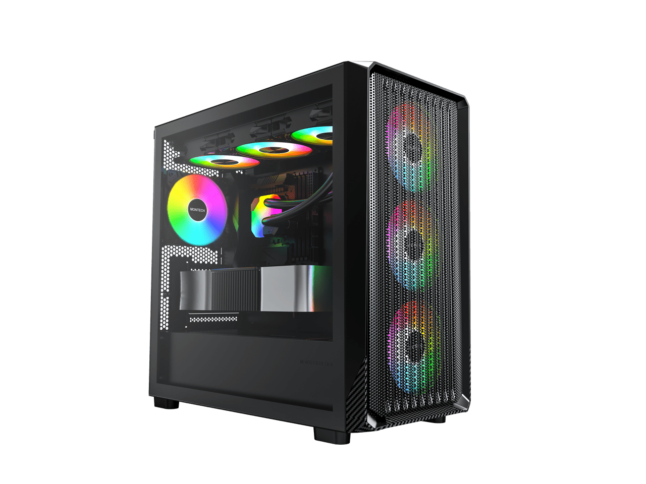 MONTECH X5M - Micro ATX Gaming PC Case, High Airflow, 4x120mm ARGB Fans Pre-installed, Glass Side Panel, Carbon Fiber Print Accents, Black