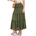 thumbnail image 4 of larppty Skirts for Women Trendy Flowy Ruffle Smocked Waist A-line Boho Swing Long Skirt with Pockets Beach Vacation（AG， M）, 4 of 9