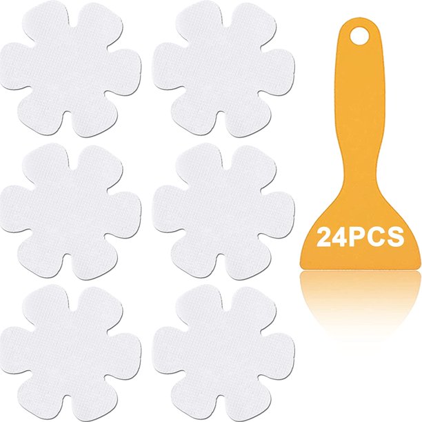 Quinnsus - Pegatinas antideslizantes para bañera, 24 unidades, transparentes, antideslizantes, con raspador para bañera, 3.2 in de diámetro
