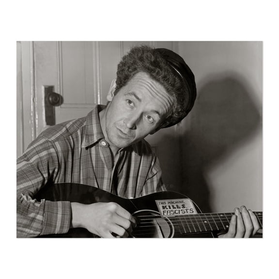HISTORIX Vintage 1943 Woody Guthrie Photo Print - Vintage Portrait Photo of Woody Guthrie Playing Guitar - Woody Guthrie Old Poster Photo