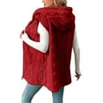 thumbnail image 4 of Women's Sleeveless Plush Vest, Mid Length Hooded Jacket with Zip Front, Soft Pile Fleece Outerwear, Embossed Pattern Casual Coat, Cozy Fall Winter Seasonal Layer Red XL, 4 of 9