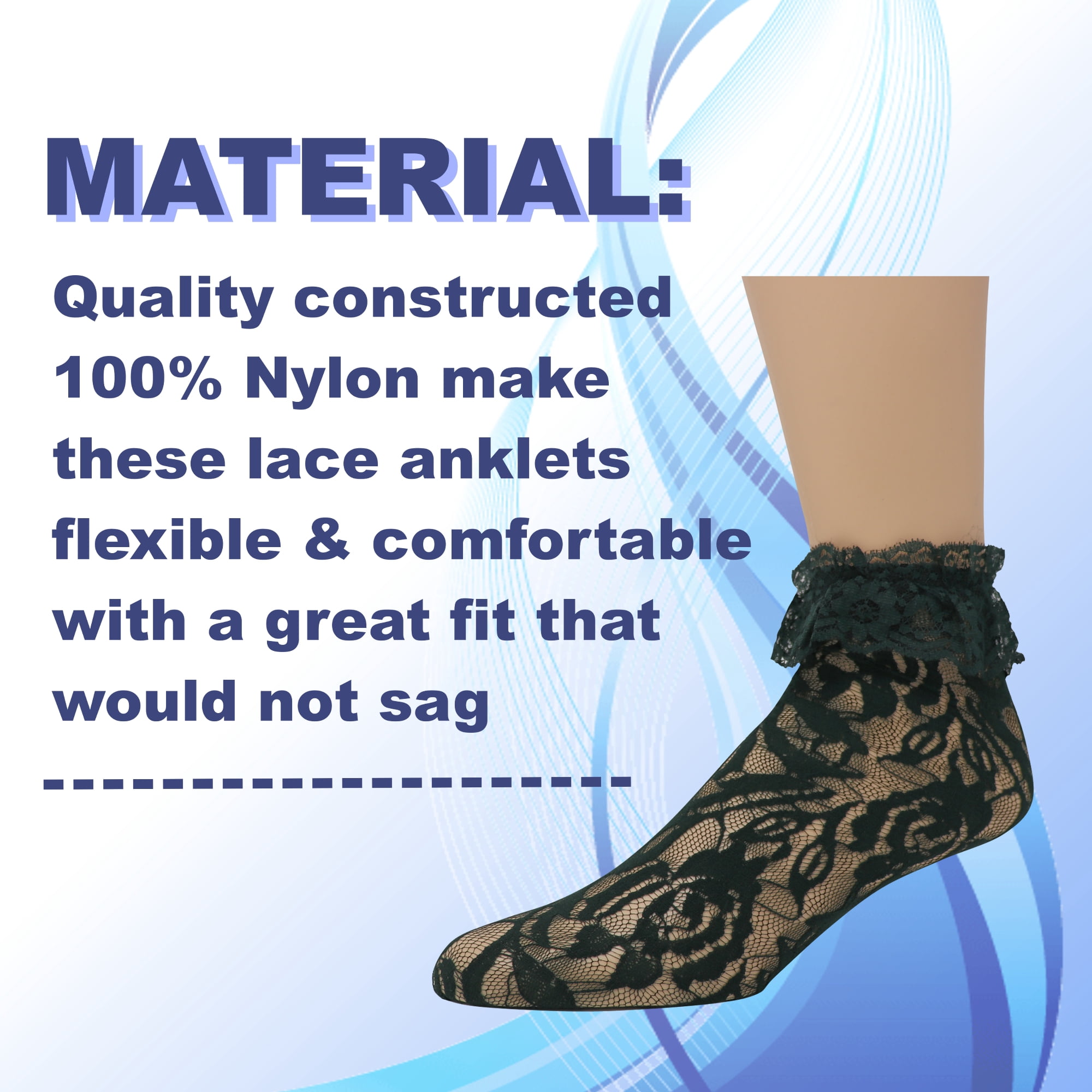 EMEM Apparel Women's Ladies Lace Anklet Ankle Quarter Socks Stockings with Ruffle Hunter Green 9-11