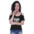 thumbnail image 3 of Moomaya Cold Shoulder Top For Women w/ Sequin Heart Patch Short Summer Tunic, XS-XL, 3 of 9