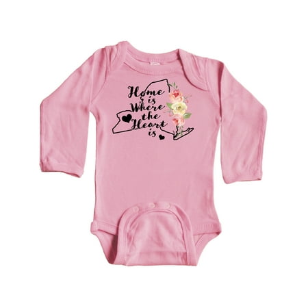 

Inktastic New York Home is Where the Heart is with Watercolor Floral Gift Baby Boy or Baby Girl Long Sleeve Bodysuit