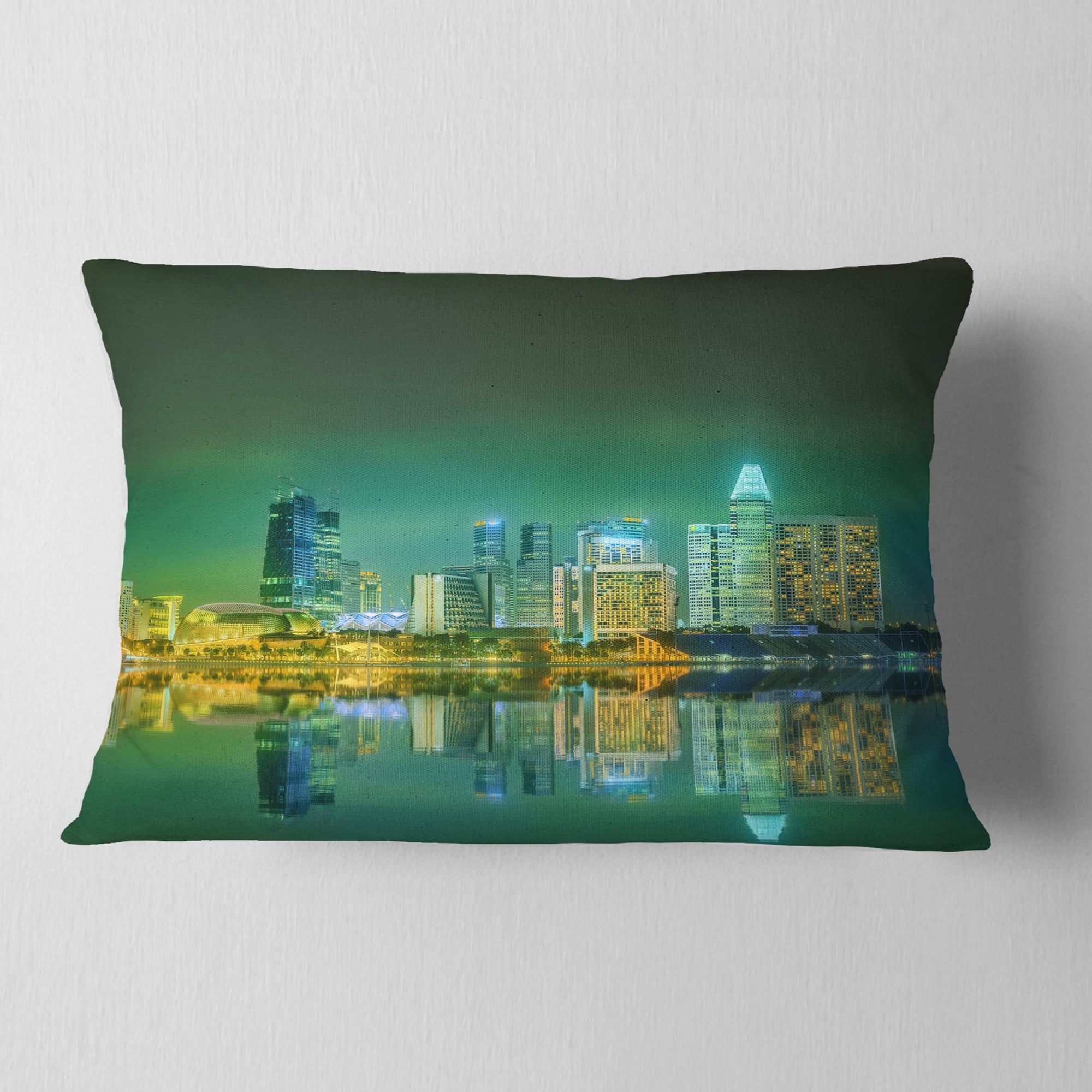 Designart Singapore View from Marina Bay - Skyline Photo Throw Pillow - 12x20