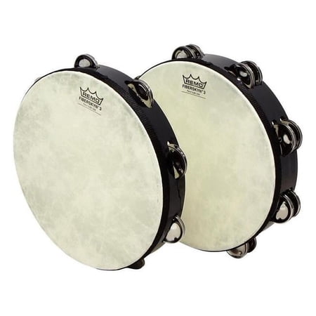 Remo 10 in. Fiberskyn 3 Pretuned Black Tambourine with Single Row Jingles Drum