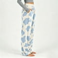 thumbnail image 4 of Kezqiaxn Womens Pajama Pants Cow Print Fleece High Waisted Stretchy Lounge Pants Wide Leg Thick Casual Bottoms with Pockets Plus Size Blue B XL, 4 of 7