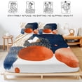 thumbnail image 5 of Cal.King Size Fitted Sheet Set - Navy Blue Burnt Orange 3 Piece Bedding Sets 16" Deep Pocket Fitted Sheet with 2 Pillowcases, Middle Century Modern Geometric Brushed Microfiber Hotel Bed Sheets, 5 of 9