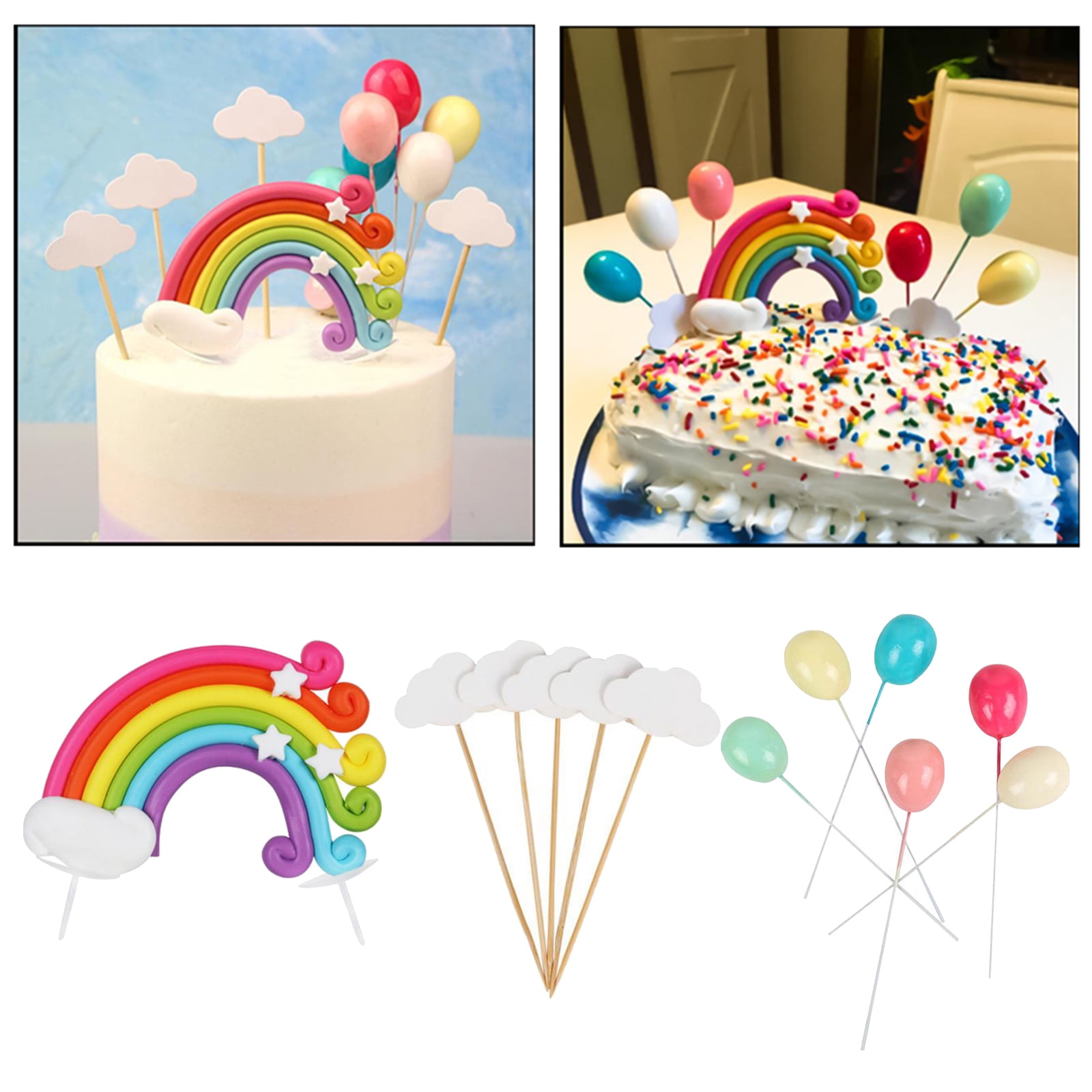 Rainbow Cake Toppers Pastel Rainbow Clay Cupcake Topper With - Temu