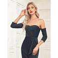 thumbnail image 5 of Wedding Dress Wedding Guest Dresses for Women Bright Knit Dress with Slit Evening Dress Sexy Open Shoulder Party Bridesmaid Dress Navy, 5 of 7