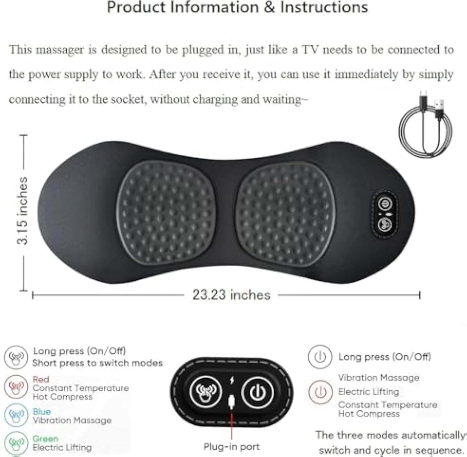 Triple Fusion Back Massager, Triple Fusion Back Massager,Smooth Spine 3 in 1 Neck Shoulder Backs Massagers with Traction Vibration & Heat