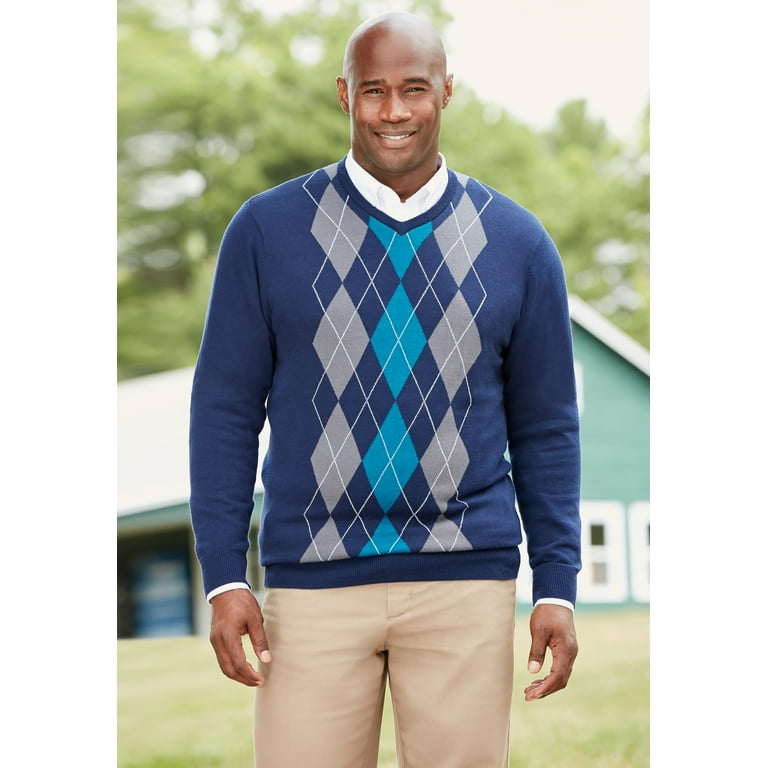 Kingsize Men's Big & Tall V-Neck Argyle Sweater