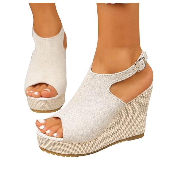 Espadrilles Wedges Sandals for Women Fashion Peep Toe Platform Dress Shoes Lightweight Casual Slingback Mules Beige Size 7