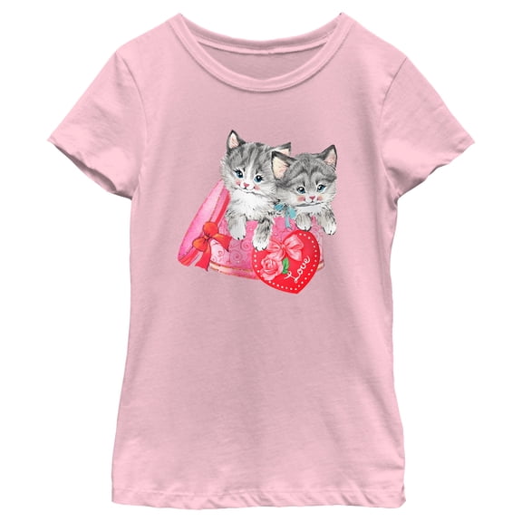Girl's Lost Gods Kitties Heart Shape Box Graphic T-Shirt