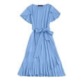 thumbnail image 4 of SAYOO Vestido Midi de Verano para Mujer Color Sólido Manga Corta Dobladillo Irregular Vestido con Cinturón SAYOO Moda, 4 of 6