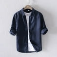 thumbnail image 1 of REDHOTYPE Chemises en Lin Pur pour Hommes à Manches Longues Décontractées Col Rabattu Basiques Classiques Hauts Mode Masculine Couleur Unie Vêtements Rétro, 1 of 1