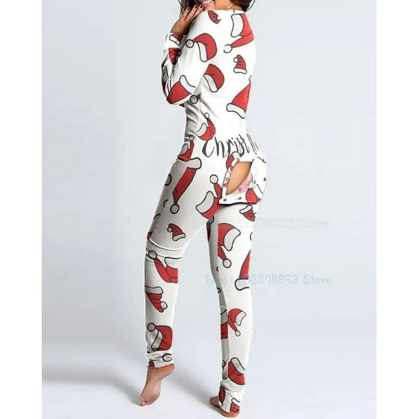 Mono de Navidad para mujer, ropa de dormir Sexy con solapa abierta en el trasero para adultos, mono, pijama Sexy de Navidad, camisón largo 2023