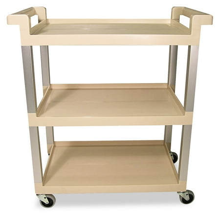 Aluminum Service Cart Rubbermaid Commercial Three-Shelf Service Cart w/Brushed Aluminum Upright, 16-1/4 x 31-1/2 x 36, Beige ()