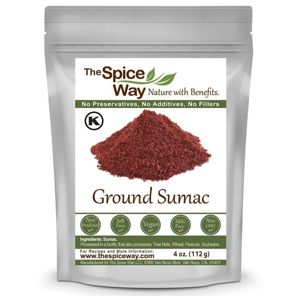 The Spice Way - Pure 100% Sumac, No Salt, No GMO, No Irradiation, Spice Seasoning Powder 4 oz (Resealable Bag) (Sumak)