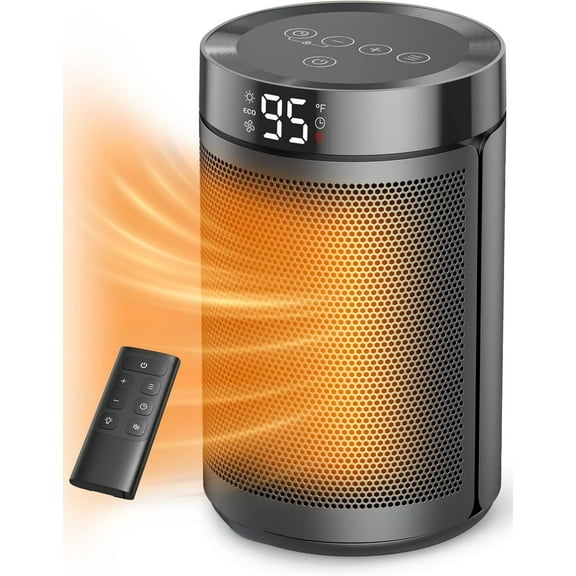 Space Heater, Portable Indoor Electric Heater with Thermostat and Remote Control, Upgraded Version, Digital Display, 12-Hour Timer, 5 Modes, 1500W Ceramic Fast and Safe Heating, Suitable for Office,