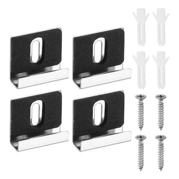 Uxcell 4Pcs Metal Mirror Holder Clips, Mirror Hangers with Screws Rubber Pads, Silver