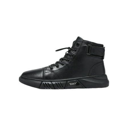 

SIMANLAN Men Winter Boots Casual Ankle Boot Lace Up Faux Leather Booties Outdoor Height Increasing Shoes Driving Plush Lined Warm Bootie Black 6.5