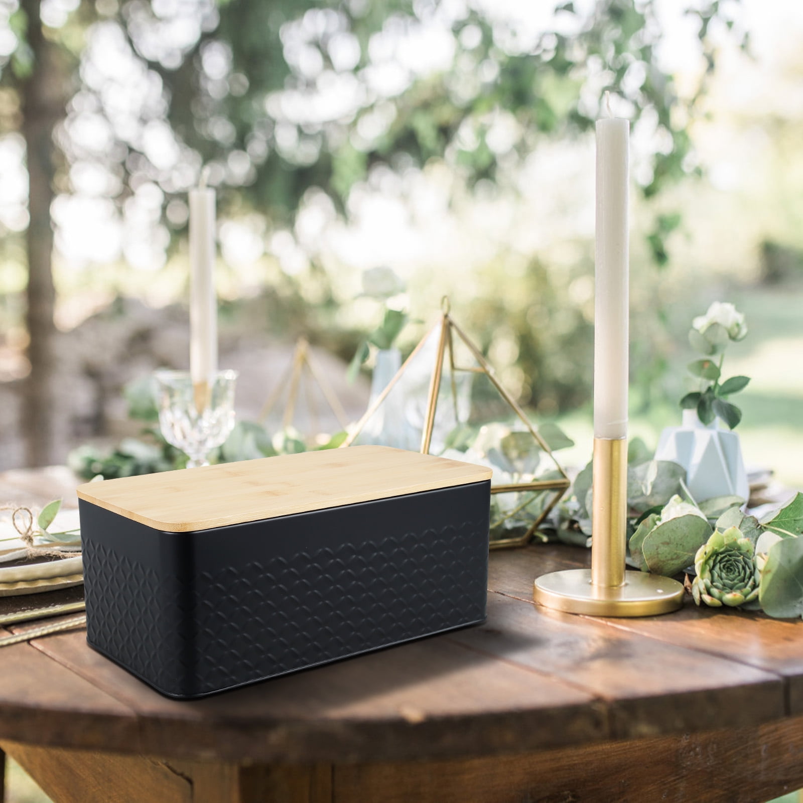 Bread Box with Bamboo Lid Metal Bread Bin Reusable Bread Container  Breathable Bread Storage Container with Hole Inch Bread Holder  Large