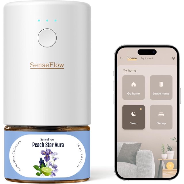 SenseFlow SF101S Smart Wi-Fi Waterless Ultrasonic Essential Oil Diffuser\u2013100% Plant-Based,120-Day Natural Air Freshener & Aromatherapy scent Diffuser Covers 100㎡ for Home,Hotel-Peach Star Aura