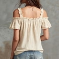 thumbnail image 3 of Lmueinov 2026 Summer Women's Cold Shoulder Ruffle Strap Tops, Casual V Neck Loose Fit Short Sleeve Blouses S-2XL, 3 of 4