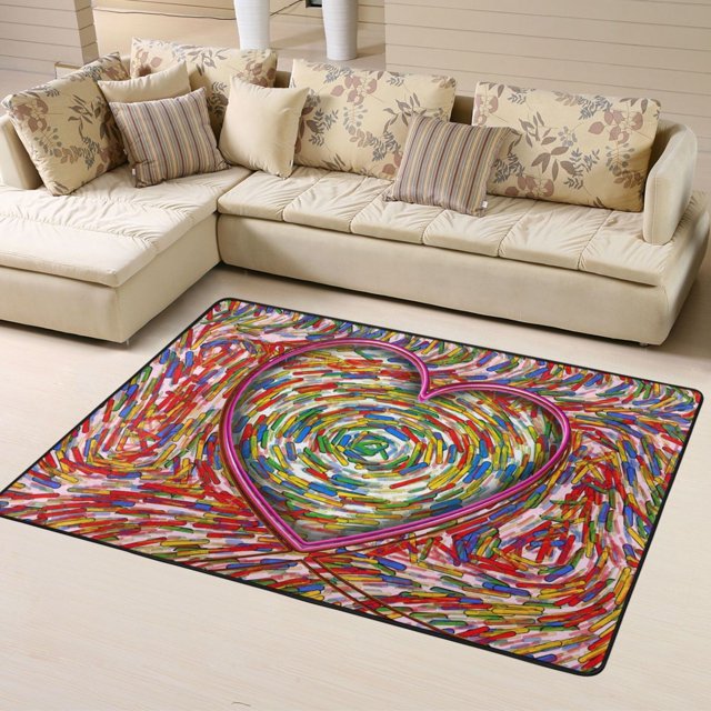 DouZhe Tapis de Zone Motif Réseau Cœur de Diversité Antidérapant Lavable en Machine, Tapis de Sol Style Moderne, 63x48 Pouces
