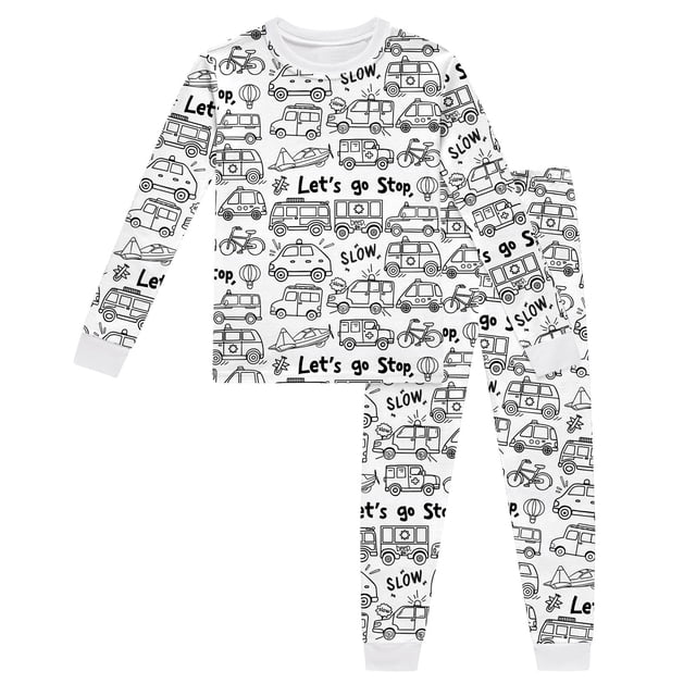YWOAGH Ensemble de Pyjama à Manches Longues et Col Rond pour Filles, Tenue de Peinture à la Main DIY, Blanc 3-4 Ans