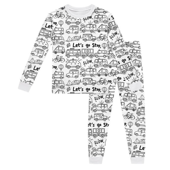 Coloring Pajamas for Boys Girls Kids Diy Hand Painted Homewear Set Long Sleeve Crew Neck Top with Pajamas Pants Kids Christmas Pjs 6-7 Years