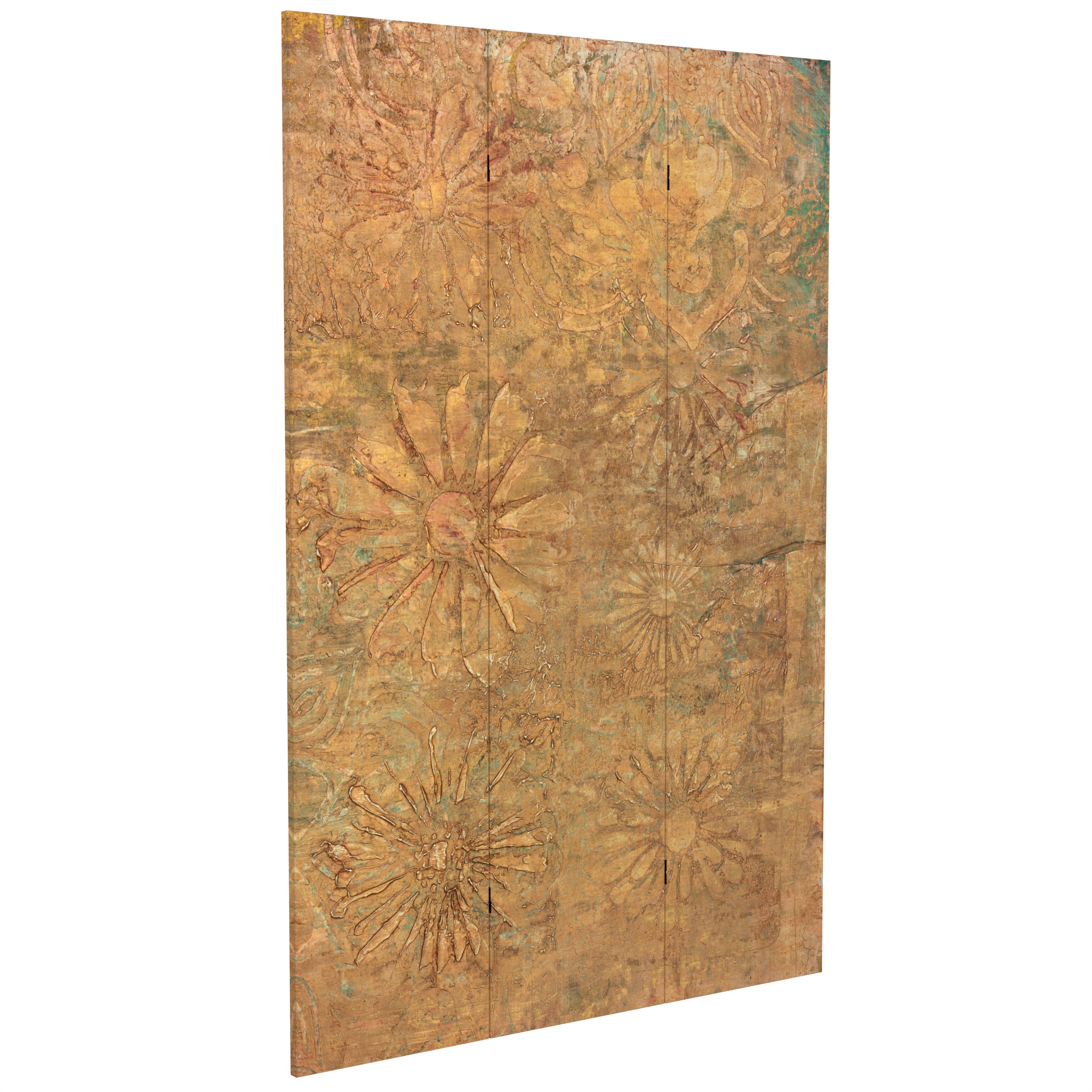 6 ft. Tall Double Sided Brass Blossoms Canvas Room Divider