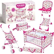 Chuvikid Baby Doll Toy Set, Stroller Bed Highchair ,Convenient Handbag and Travel Storage Bag,Baby Doll Accessories Furniture Set for Girls Boys Gift Aged 3-12
