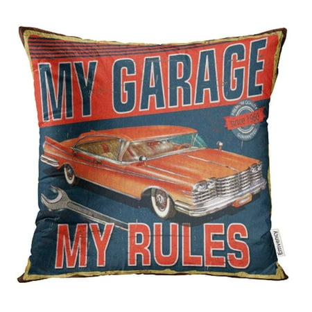 - ARHOME 1950S Vintage Garage Retro 1960S 1970S Aged America American Automobile Pillow Case Pillow Cover 18x18 inch Throw Pillow Covers